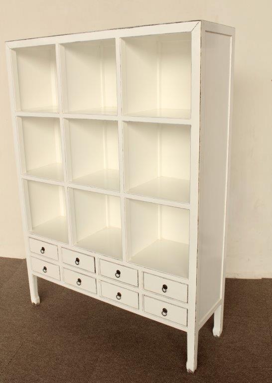 White 8 Drawer 3 Shelf Book Cabinet